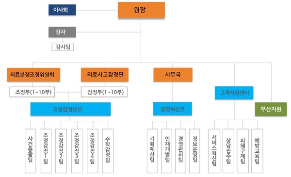 ▲ 한국의료분쟁조정중재원 조직도(제공: 경실련)